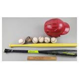 Baseballs, Bat, Helmet, Wiffle Ball Bat