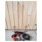 Broom, Steel Hooks, Garden Hose +