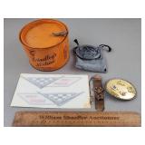 Vintage Tin, Harley Decals, Belt Buckles