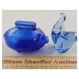 Cobalt Blue Pig Bank & Elephant Figurine