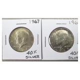 1967 & 1968 Kennedy Clad Half Dollars 40% Silver