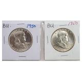 2ct 1950 BU Franklin Silver Half Dollars