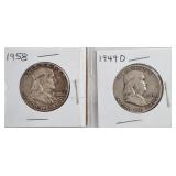 1949D & 1958 Franklin Silver Half Dollars