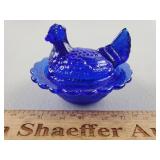 Cobalt Blue Glass Hen on Nest 2 & 1/8" H