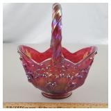 Fenton Red Iridescent Glass Basket 7 & 1/4" H