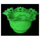 Fenton Glass Basket Weave Bowl Uranium