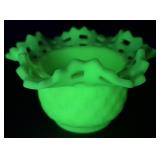 Fenton Glass Basket Weave Bowl 4 & 1/4' H Uranium