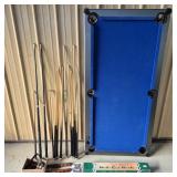 Table Top Pool Table w/ Cue Sticks & Accessories