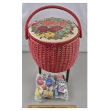 Vintage Sewing Basket w/ Supplies 17' H