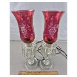 Cranberry & Clear Glass Lamps 17 & 1/2' H