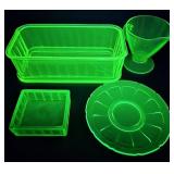 Green Uranium Glass Lot - Plate Lg Dish Chipped