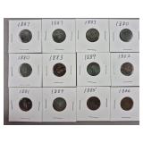 12ct 1880s Indian Head Pennies