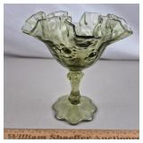 Fenton Green Glass Compote 6 & 1/2' H