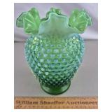 Fenton Green Opalescent Glass Vase 8' H