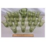 Vintage Green Glass Pitcher & Glasses