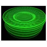 Green Depression Glass Plates 8' - 2 Chipped