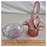 Fenton Glass Dish & HP Signed Basket