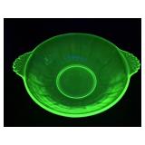 Green Uranium Glass Bowl 9 & 3/4" W