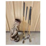 Wooden Golf Clubs w/ Vintage Bag