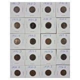20ct Wheat Pennies 1918D - 1938D