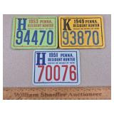 1949, 1951, 1953 PA Hunting Licenses