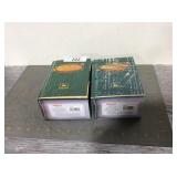 Two Enesco JD tractor Christmas ornaments
