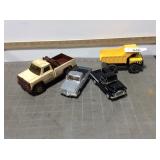 4 trucks: Buddy L, Tonka, 72 Chevy, 57 Chevy
