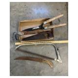 Hedge shears, assorted saws