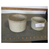 2 stoneware crocks, cracked