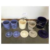 5 cheese/butter crocks with wire bail lid