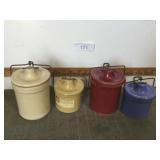4 butter/cheese crocks w/wire bail lid
