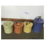 4 butter/cheese crocks w/wire bail lid