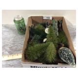 John Deere beverage can, miniature spruce trees