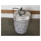 Blue/white cheese/butter crock w/wire bail lid