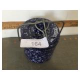 Spongeware cheese/butter crock w/wire bail lid
