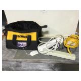 DeWalt tote, power strips, cleaning mitts