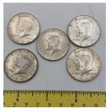 1964 Kennedy half dollars (five coins)