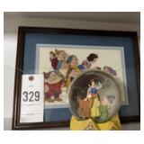 Snow, White music globe, and Crosstitch art