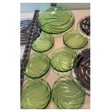 Green glass dessert plates