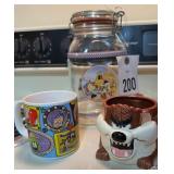 Looney Tunes coffee, cups, and jar