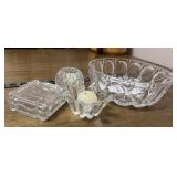 Crystal bowl, candle holder, and small box