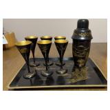 Japanese Lacquer cocktail set six glasses and
