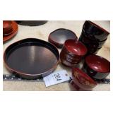 Lacquerware bowls,tray Red and black