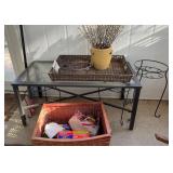 Outdoor patio table glass top with planters