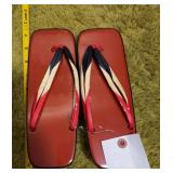 Geta Japanese sandals, red with black trim