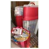 Christmas wrapping and 2 containers