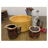 Pottery, wooden bowl, drink stirs and more