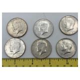 1966 through 1968 Kennedy half dollars total six