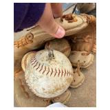 Baseball bat, glove and ball