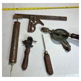 Vintage hand, tools, and tool bag